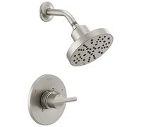 Delta Faucet Nicoli Serie 14 - Grifo de ducha de un solo mango, kit de moldura de ducha con cabezal de ducha H2Okinetic de 5 pulverizaciones, inoxidable 142749-SS (válvula de ducha incluida)