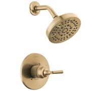 Delta Faucet Saylor 14 Series - Kit de moldura de válvula de ducha dorada, sistema de ducha Delta, juego de grifo de ducha, accesorio de ducha dorado, juego de cabezal de ducha y asa, bronce champán