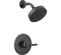 Delta Faucet Trinsic Serie 14 - Juego de grifo de ducha de una sola función, cabezal de ducha H2Okinetic de un solo pulverizador, grifo de ducha negro, kit de molduras de ducha Delta, negro mate