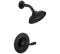 Delta Faucet Woodhurst Serie 14 - Juego de grifo de ducha de una sola función, cabezal de ducha de cuerpo completo, mango de ducha, grifo de ducha negro, kit de moldura de ducha Delta T14232-BL