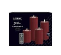 Deluxe Homeart Juego de 4 cajas de regalo LED sin llama para interiores con control remoto y baterías, tecnología Real Flame™️, velas con pilas (rojo burdeos)