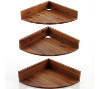 Demigo Juego de 3 estantes esquineros redondos flotantes de madera de acacia maciza para almacenamiento y exhibición, estantes de madera colgantes para dormitorio, cocina, sala de estar, baño (marrón)