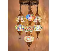 DEMMEX Lámpara de Techo Turca en Mosaico Personalizable - Lámpara Colgante Artesanal con 7 Globos, Hecha a Mano, Estilo Boho-Chic, Instalación Hardwired, Altura 95 cm