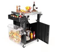 Denmay Carro de mesa de barbacoa para exteriores, carrito de cocina portátil, para hornos de pizza Onni, soporte para barbacoa para Ninja Woodfire y Weber serie Q, práctico armario de jardín