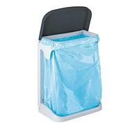 DENOX Cubo de Basura Interior 20L para Armario con Apertura Automática - Papelera con Aro Sujeta-Bolsas, Compartimento para Rollos y Montaje en Puerta - Color Blanco/Gris