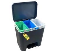 Denox Cubo de reciclaje 45L NO Tiene Separadores Interiores. Sistema Clickbag para 1, 2 o hasta 3 bolsas Simultáneamente y Dos modos de apertura. Color antracita, Diseño compacto y Fácil Reciclaje