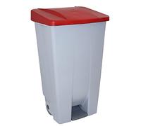 Helit h2405525 - Cubo de basura con ruedas, 120 L volumen, Gris/Rojo