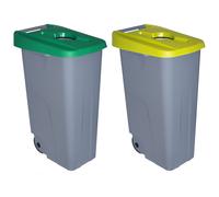 Denox Pack 2 Contenedores Reciclaje 110L Abierto Encajables Ruedas Verde Amarillo