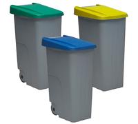 Denox Pack Reciclaje Contenedor Reciclo 85L Cerrado Set de 3 Contenedores Encajables con Ruedas