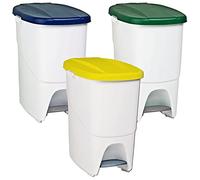 Denox Pack reciclaje Pedalbin Ecológico c/u: 75 litros totales, en 3 contenedores, Multicolor, 25 L
