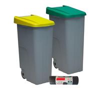 Denox PK3333 Pack Reciclaje Reciclo 85 litros Cerrado c/u: 170 litros totales, en 2 contenedores, en Colores Verde/Amarillo