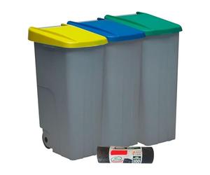 Denox PK3334 Pack Reciclaje Reciclo 85 litros Cerrado c/u: 255 litros totales, en 3 contenedores, en Colores Azul/Verde/Amarillo