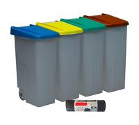 Denox PK3335 Pack Reciclaje Reciclo 85 litros Cerrado c/u: 340 litros totales, en 4 contenedores, en Colores Azul/Verde/Amarillo/marrón