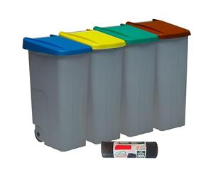 Denox PK3335 Pack Reciclaje Reciclo 85 litros Cerrado c/u: 340 litros totales, en 4 contenedores, en Colores Azul/Verde/Amarillo/marrón