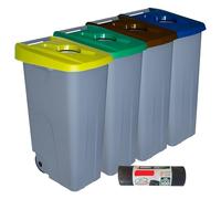 Denox PK3338 Pack Reciclaje Reciclo 110 litros Abierto c/u: 440 litros totales, en 4 contenedores, en Colores Azul/Verde/Amarillo/marrón