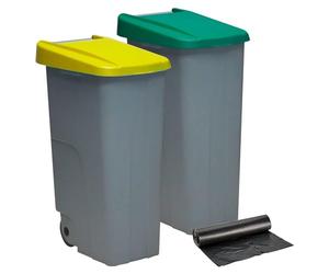 Denox PK3339 Pack Reciclaje Reciclo 110 litros Cerrado c/u: 220 litros totales, en 2 contenedores, en Colores Verde/Amarillo