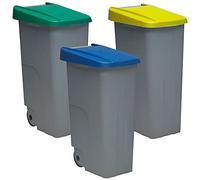 Denox PK3340 Pack Reciclaje Reciclo 110 litros Cerrado c/u: 330 litros totales, en 3 contenedores, en Colores Azul/Verde/Amarillo