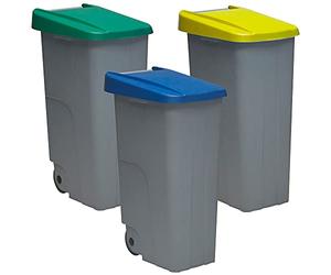 Denox PK3340 Pack Reciclaje Reciclo 110 litros Cerrado c/u: 330 litros totales, en 3 contenedores, en Colores Azul/Verde/Amarillo