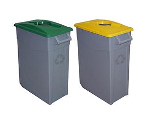 Denox PK3347 Pack Reciclaje Zeus 65 litros Abierto c/u: 130 litros totales, en 2 contenedores, en Colores Verde/Amarillo