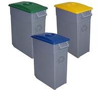 Denox PK3351 Pack Reciclaje Zeus 65 litros Cerrado c/u: 195 litros totales, en 3 contenedores, en Colores Azul/Verde/Amarillo