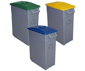 Denox PK3351 Pack Reciclaje Zeus 65 litros Cerrado c/u: 195 litros totales, en 3 contenedores, en Colores Azul/Verde/Amarillo