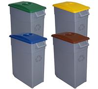 Denox PK3352 Pack Reciclaje Zeus 65 litros Cerrado c/u: 260 litros totales, en 4 contenedores, en Colores Verde/Azul/Amarillo/marrón