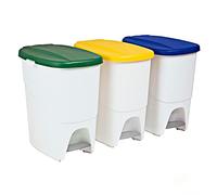 Denox Set de 3 Cubos de Reciclaje con Pedal. Cubos de Basura Cocina con Tapa Amarillo Verde y Azul. 3 x 25L. Separadores de Residuos, Polipropileno Resistente y Fácil Limpieza