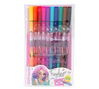 Depesche 11500 TopModel - Juego de 10 bolígrafos y 2 Plantillas, rotuladores Finos en 10 Colores Diferentes, Ideal para Escribir, Dibujar y Escribir a Mano