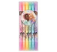 Depesche 12188 TOPModel - Juego de lápices para niños, con 6 rotuladores en colores pastel, rotuladores de doble fibra en estuche con pincel y punta fineliner