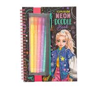 Depesche 13217 TOPModel Neon Doodle - Libro para colorear con 70 páginas en blanco y negro, incl. 5 rotuladores de gel de neón y pegatinas