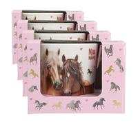 Depesche 13554 Miss Melody: Taza Blanca con Motivo de Caballos, inscripción y Detalles Dorados, Taza de Porcelana, Capacidad Aprox. 250 ml. (Paquete de 4)