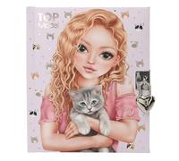 Depesche 13569 TOPModel Kitty and Doggy - Agenda con Cerradura y Llave de corazón, Libro en Color Morado, con Motivo de Modelo, Estampado de Gato y 192 páginas rayadas