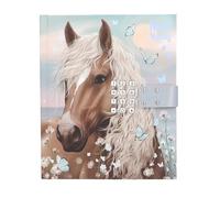 Depesche 13999 Miss Melody - Diario con código numérico y sonido, en delicados tonos azules, con motivo de caballos y flores, incl. 80 páginas finamente rayadas e ilustradas a color
