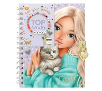 Depesche 14292 TOPModel - Diario con candado en Forma de corazón y Pulsera con Llave, Libro en Color Lila, con Motivo de Modelo, Estampado de Corazones y páginas rayadas