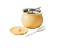 Depósito de aceite de cerdo de cerámica = tanque chino de condimentos de alta temperatura con filtro cubierto de filtro amarillo leche, 700 ml