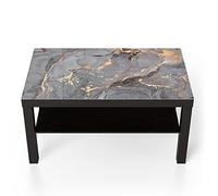 DEQORI Mesa de cristal | Mueble Auxiliar Salón | negro grande 90 x 50 cm | diseño elegante de mármol | elegante mesa auxiliar de cristal | mesa de centro brillante | moderna mesa de sofá con diseño