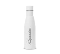 DEREGALOOS Bidón Térmico Personalizado con Nombre. Acero Inoxidable con Acabado Mate Antideslizante. Tapa a Rosca Hermética. 700 ml. Ideal para Deporte Trabajo y Uso Diario (Blanco)