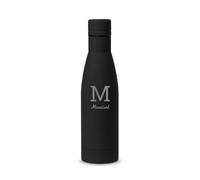 DEREGALOOS Botella de Agua Personalizada con Inicial y Nombre. Bidón Térmico 700ml de Acero Inoxidable con Acabado Mate. Termo Reutilizable para Deporte Oficina y Viajes (Negro)