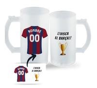DEREGALOOS Jarra Personalizada con nombre de Fútbol Barcelona. Jarra de cerveza personalizada. Regalo Original para Aficionados del Futbol. Regalos Mundial Futbolistas.