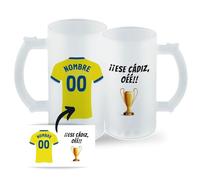 DEREGALOOS Jarra Personalizada con nombre de Fútbol Cádiz. Jarra de cerveza personalizada. Regalo Original para Aficionados del Futbol. Regalos Mundial Futbolistas. (Cádiz)