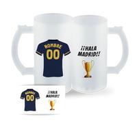 DEREGALOOS Jarra Personalizada con nombre de Fútbol Madrid. Jarra de cerveza personalizada. Regalo Original para Aficionados del Futbol. Regalos Mundial Futbolistas.