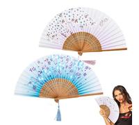 DERJDISF Juego de 2 abanicos de Estilo Antiguo, abanicos Plegables de Seda y bambú, Decorativos, con impresión UV, tamaño Compacto, para decoración y Uso Personal