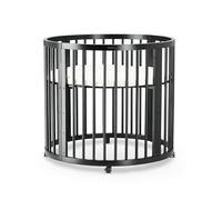 Deryan Willow Caja de juegos redonda - Parque infantil de madera para bebés - Incluye colchón - Playpen negro - Parque infantil de madera para interior seguro - Negro