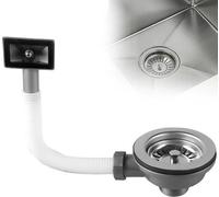 Desagüe para fregadero de acero inoxidable, tipo sifón, de 110 mm (11/2"), con desbordamiento, para cocina/baño