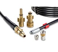 Desatascador de Tuberias para Hidrolimpiadora 15m, 200 bares - Manguera de Limpieza compatible con Bosch, Black+Decker, Nilfisk, Makita - Boquilla Fija, Boquilla Giratoria KNOFER
