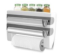 Desbobinador de Film Transparente para Alimentos, Soporte de Pared para Toallas de Papel y Film, Estante de Cocina Multifuncional para Almacenamiento, Diseño Moderno en Gris y Blanco