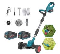Desbrozadora a batería 4000 W, desbrozadora eléctrica plegable | Batería 2 x 3,0 Ah, ancho de corte 23 cm, 5 tipos de cuchillas, barra telescópica 100-135 cm, para jardín y césped