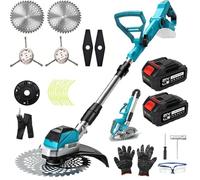 Desbrozadora a Bateria Electrica Recortadora de Cortabordes con Bateria | 21V 4000 mAh, 4 Tipos de Cuchillas, Mango Tubo Ajustables, CortacéSped InaláMbrica para Césped y Jardín