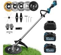 Desbrozadora con batería 7 en 1, 1380 W, con 2 baterías de 4 Ah y cargador | 18800 rpm desbrozadora con batería sin escobillas con 7 cuchillas y correa para el hombro, desbrozadora con batería para