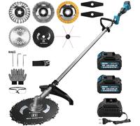 Desbrozadora con batería 7 en 1 con 2 baterías de 4 Ah, 1380 W, desbrozadora sin escobillas, batería con 7 cuchillas y correa para el hombro, 18800 rpm desbrozadora eléctrica para jardín, césped y